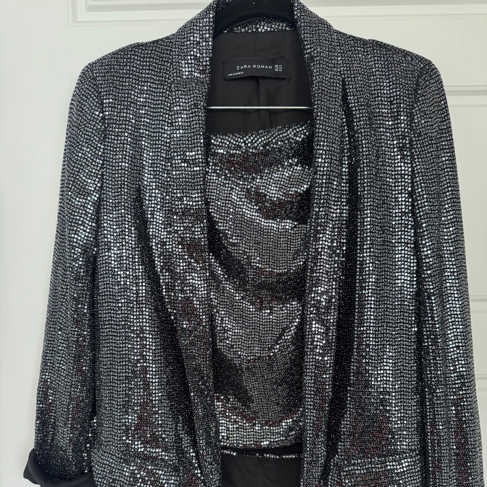 Zara Sequin two piece blazer and Skirt set
